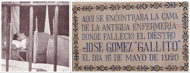 Joselito inerte en la camilla de la enfermería y la actual placa donde se indica donde estuvo la mencionada camilla.